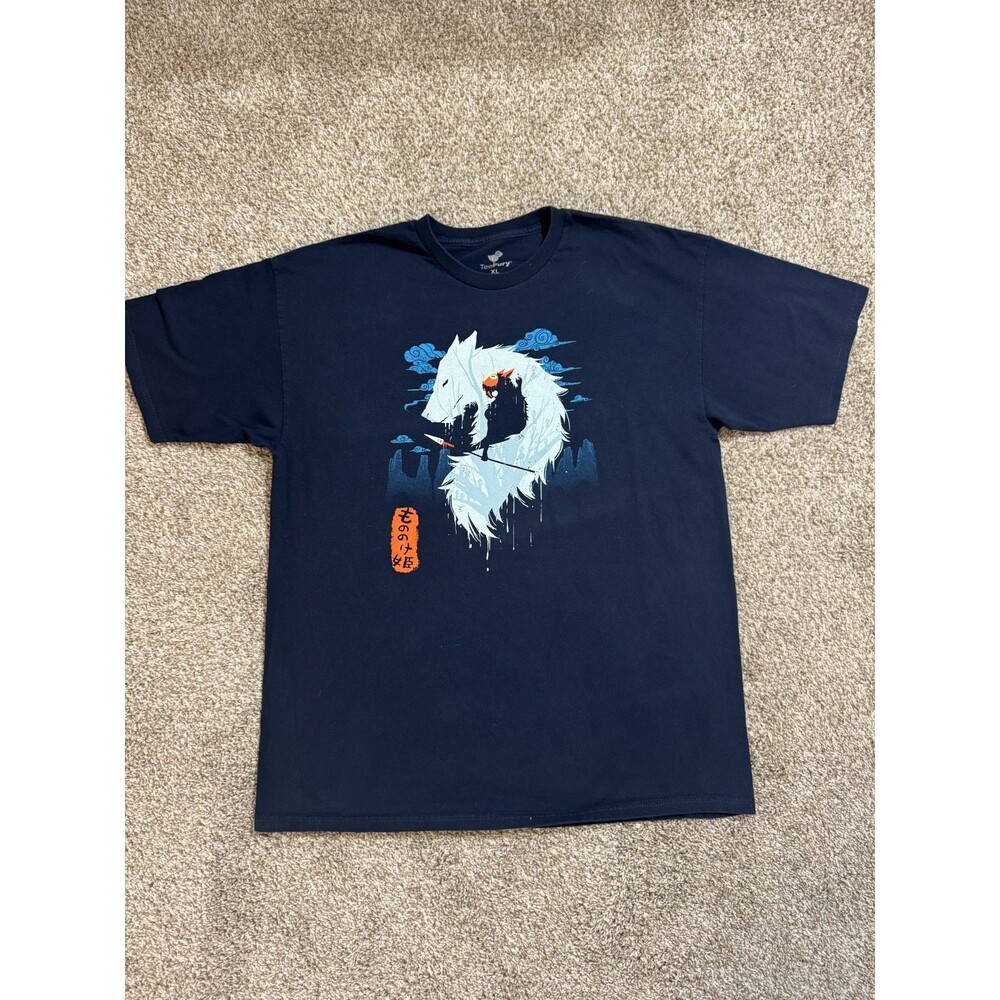 Princess Mononoke Graphic T Shirt Men's XL Black Studio Ghibli Wolf Moro TeeFury